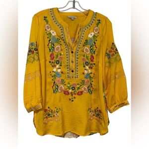 John Mark 3/4 sleeve multi print embroidered